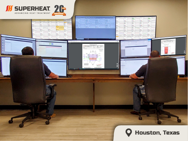 Superheat employees monitoring heat treatment cycles from the SmartCenter in Houston