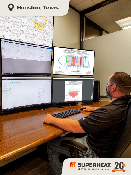 A Superheat employee monitoring heat treatment cycles at the SmartCenter in Houston