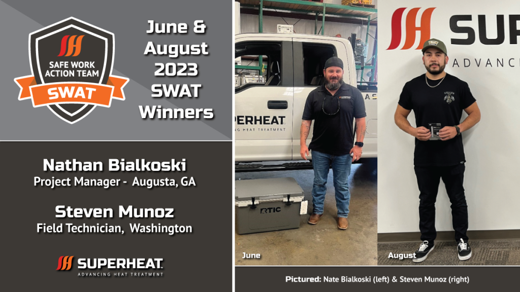 Superheat's SWAT winners for June & August 2023 who observed safety risks on preheat and post weld heat treatment jobs.